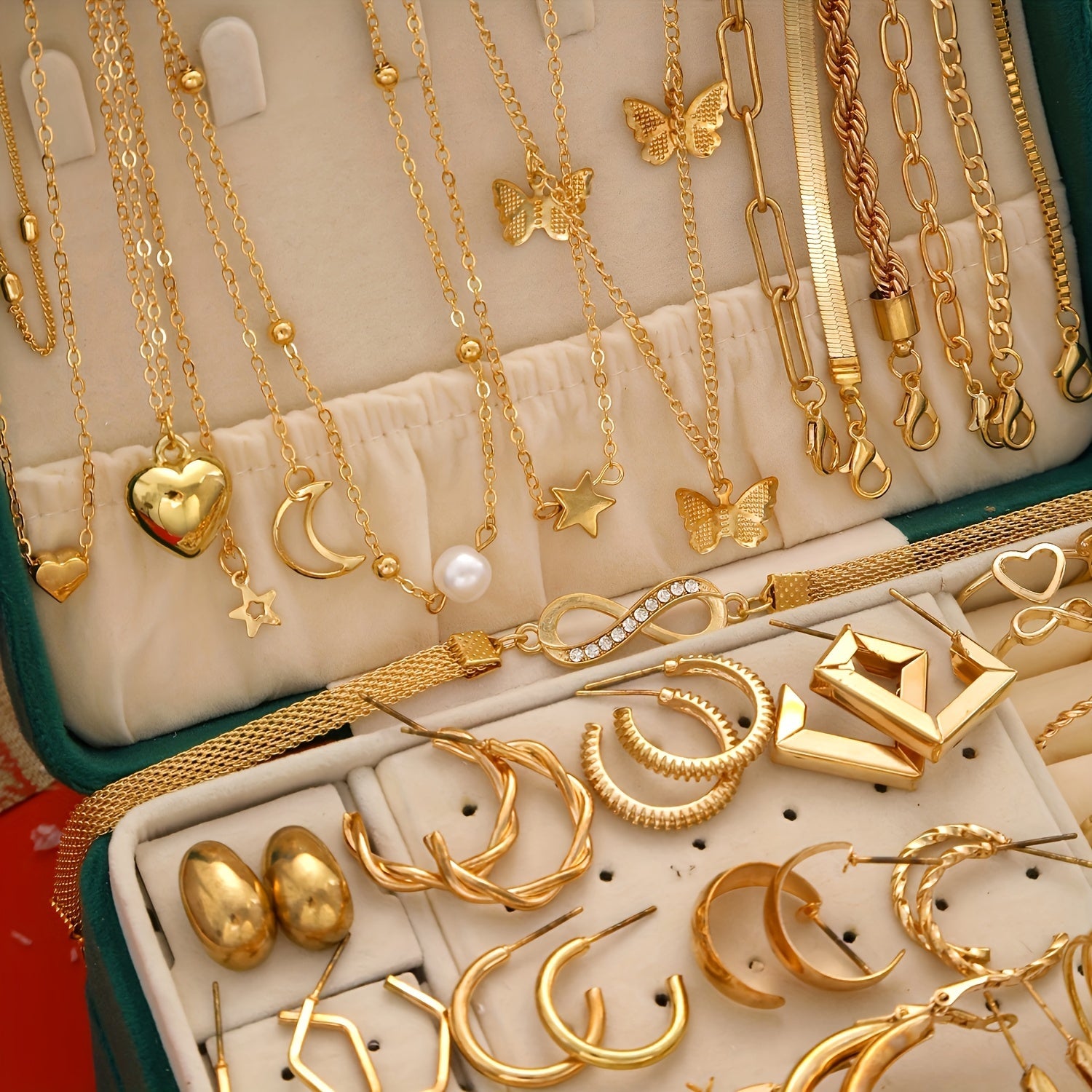 Women's Jewelry Set 58 Pieces Heart and Butterfly Faux Pearl Cubic Zirconia Gift