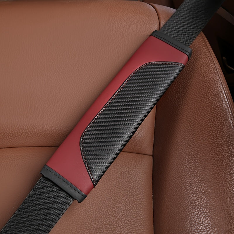 Car Seat Belt Shoulder Pad PU Leather Carbon Fiber Style Comfortable Cover