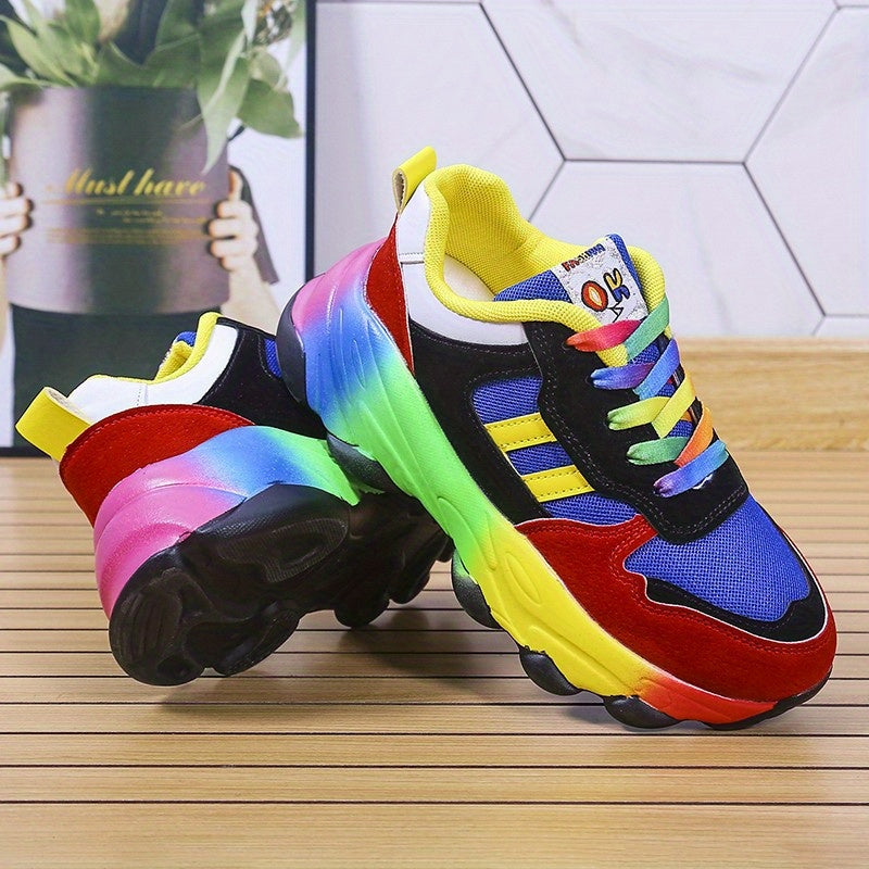 Women's Plus Size Mesh Casual Sneakers with Rainbow Soles Light-Up
