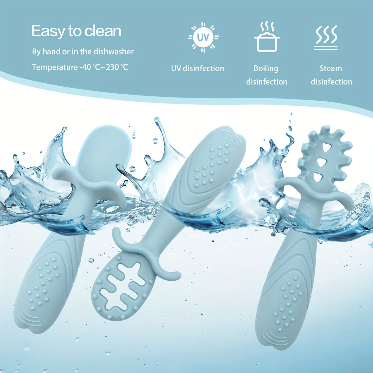 Set of 3 Soft Feeding Tableware for Toddlers Silicone Rice Paste Spoon and Fork