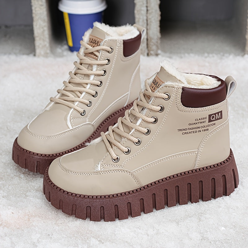 Women's Winter Boots Thick Platform Non-Slip Rubber Ankle Shoes Brown