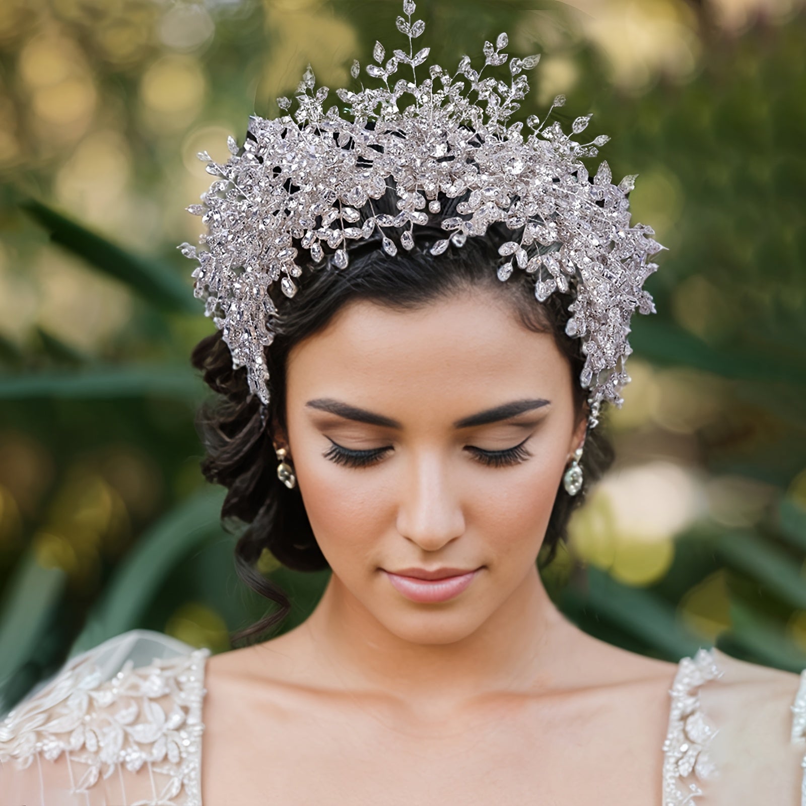 Handcrafted Polyresin Crown Headband Bohemian Style Rhinestone Bridal Accessory