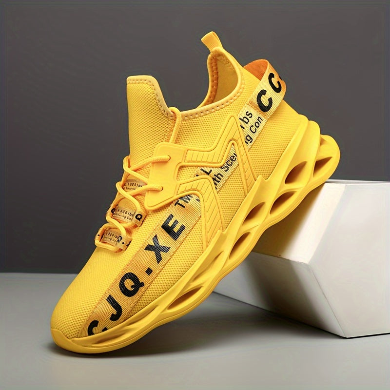 Женские дышащие высокие кроссовки с резиновой подошвой желтый черный надпись