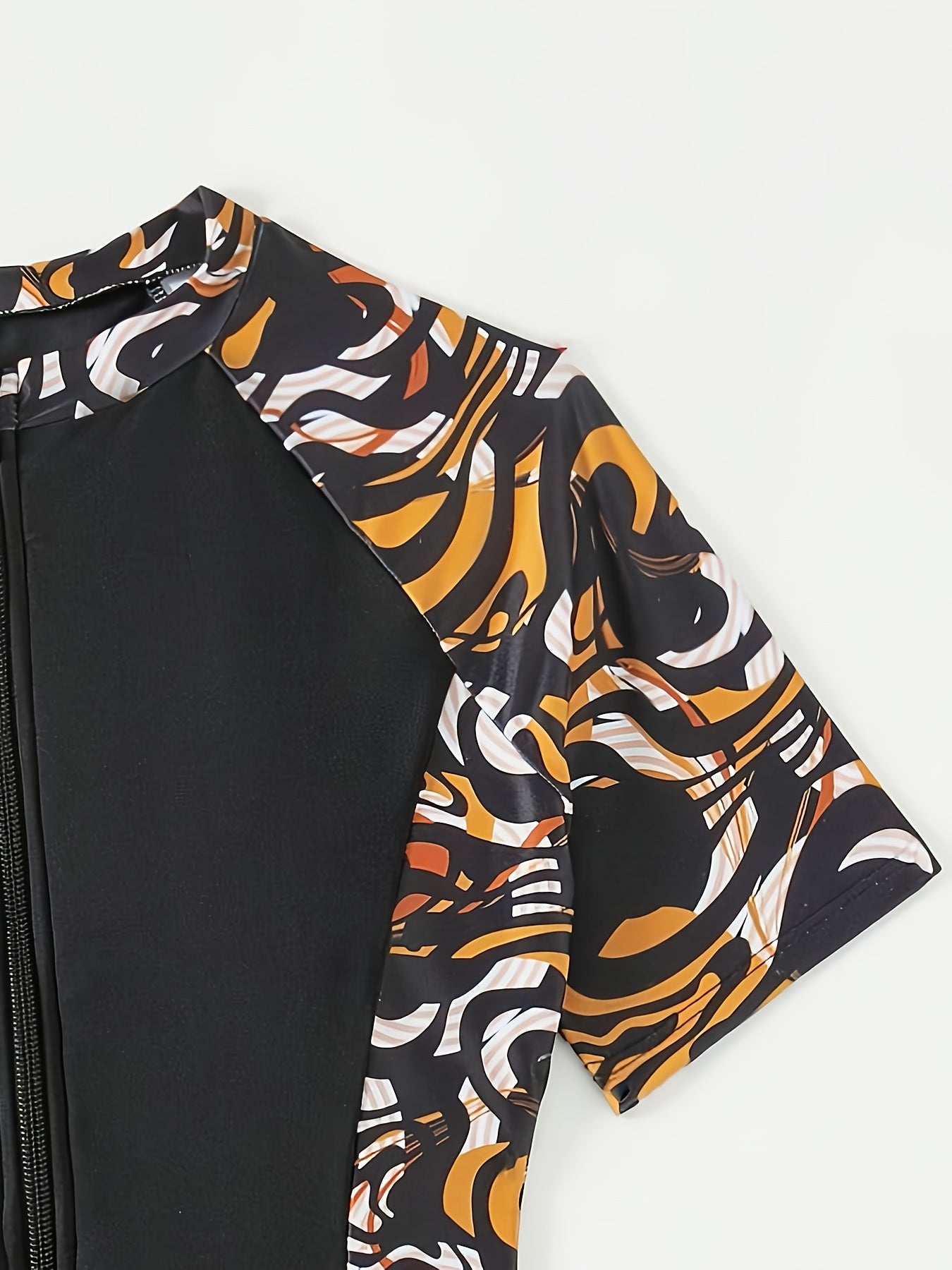 Women’s Striped Polyester Two-Piece Swimsuit Set with Zipper and High Stretch Fabric