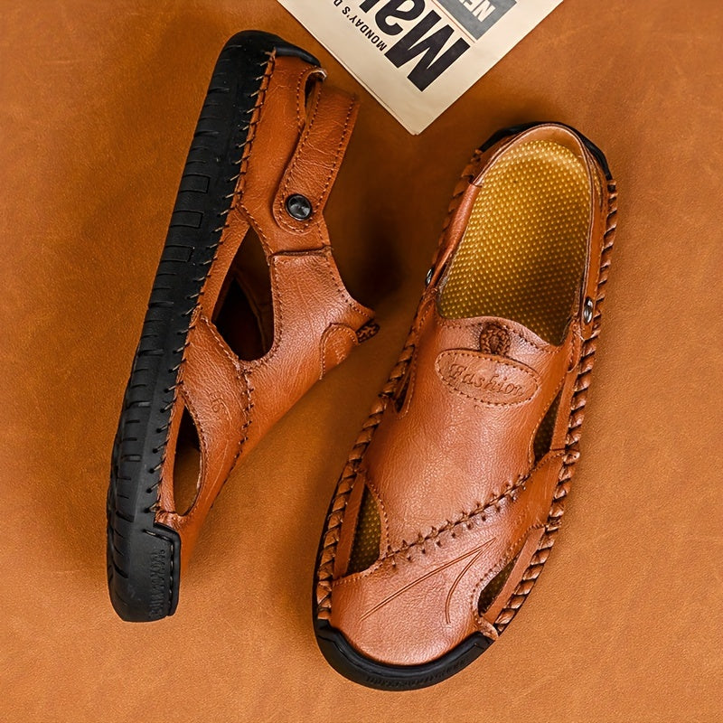 Vintage erkaklar sport sandallari, nafas oladigan slip-on dizayni, mikrofiber sintetik yuqori qismi, sun'iy astar va barcha mavsumlarda sayr qilish va kundalik kiyim uchun mos kauchuk taglik.