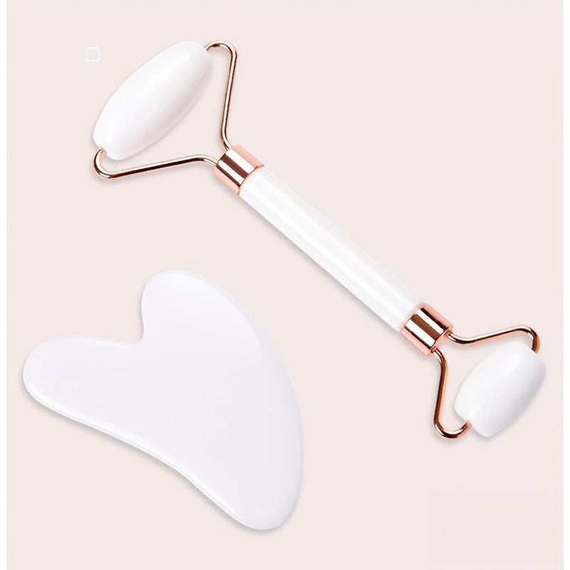 2pcs Facial Massage Roller and Gua Sha Set Dual Head Heart-Shaped Scrapers for Skincare