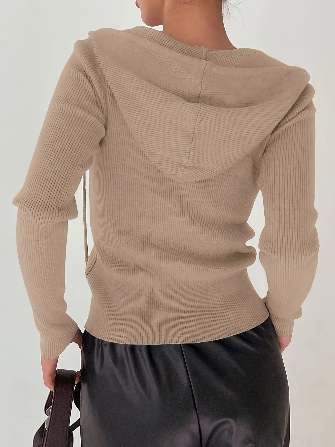 Women's Hooded Jacket Solid Color Knit Polyester Spandex Fall Winter Zipper