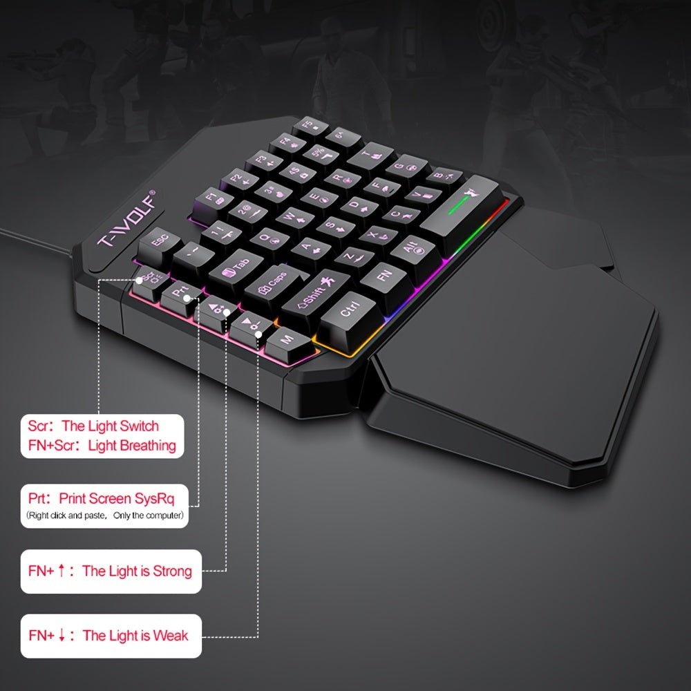 Mini klaviatura va sichqoncha to'plami rangli yoritish bilan, 35 ta tugma, e-sport o'yinlari va boshqa ko'plab maqsadlar uchun ideal.