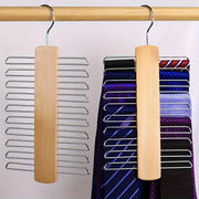 Wooden Tie Organizer with Belt Rack and 20 Hooks for Accessory Storage