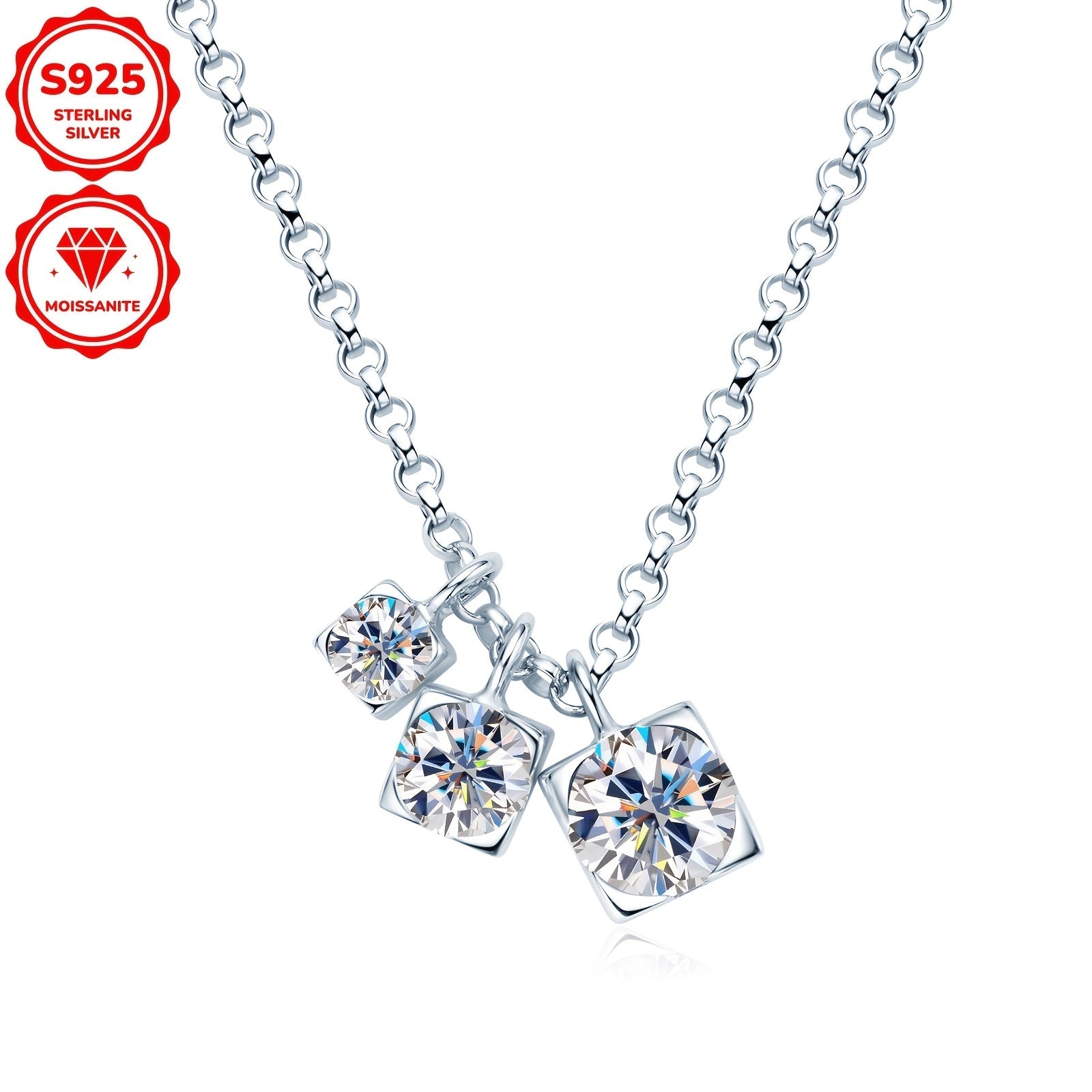 Women’s Sterling Silver Necklace with Mozambique Stone Pendants 5mm 4mm 3mm