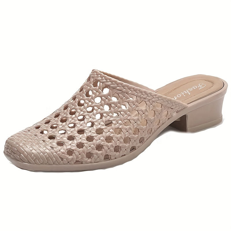 Ayollar uchun yozgi ochiq barmoqli, tekis poyabzal, bej rang, sirpanmaydigan rezina