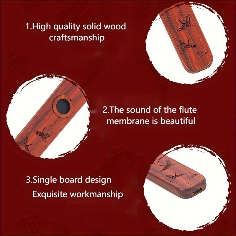 Red Pear Wood Kazoo Musical Instrument Polished Reddish Brown Easy to Play