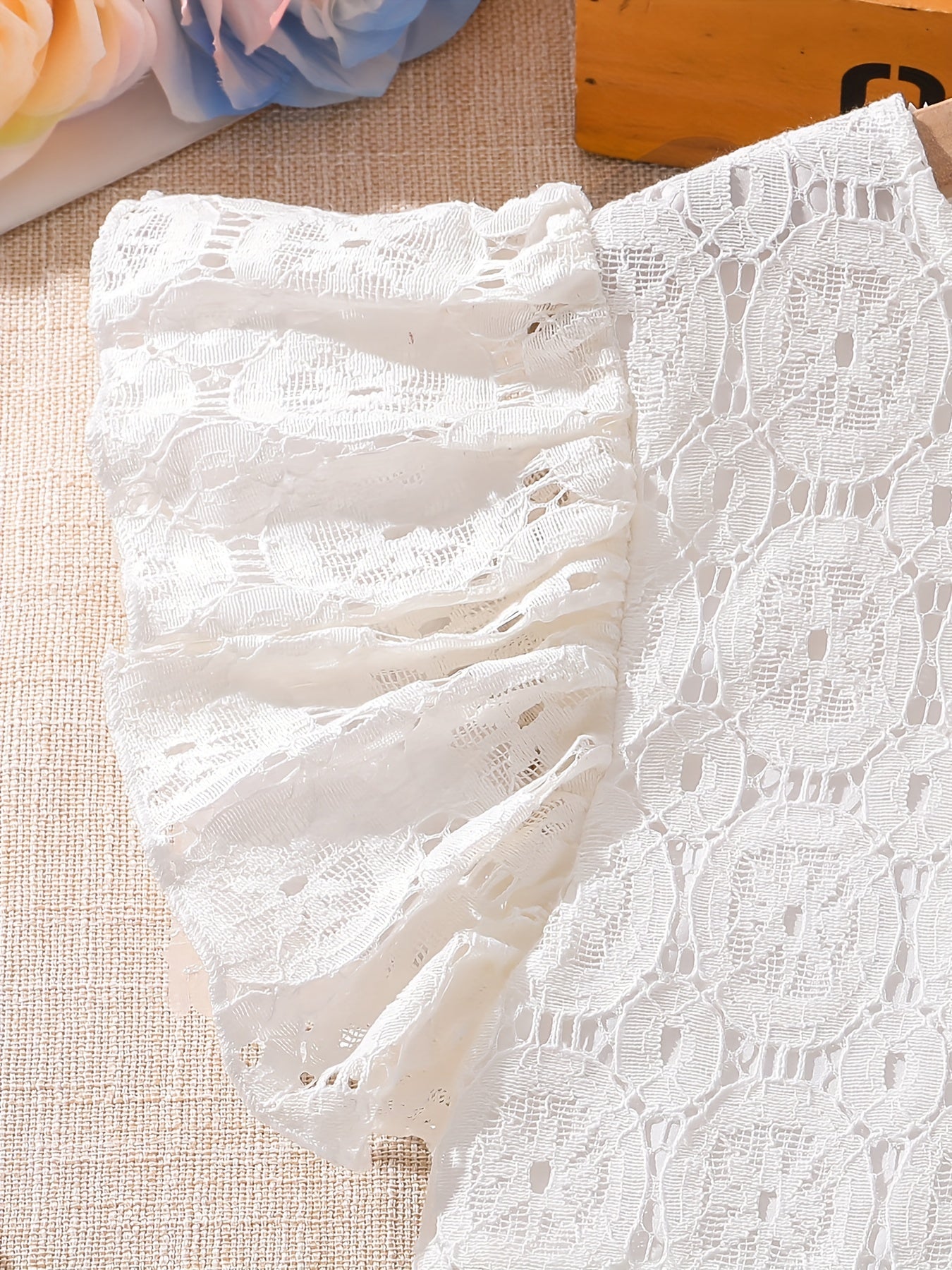 Girls Lace Set with Flounce Sleeve Top and Hollow-Out Pants for Summer