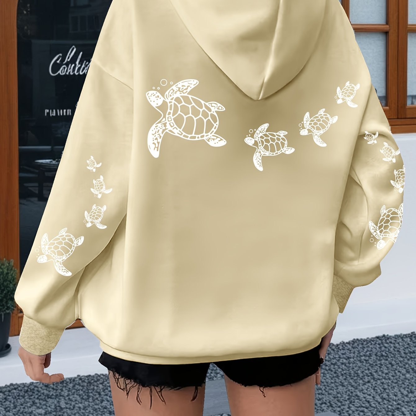 Толстовка оверсайз для женщин больших размеров с принтом морской черепахи, розовая и белая