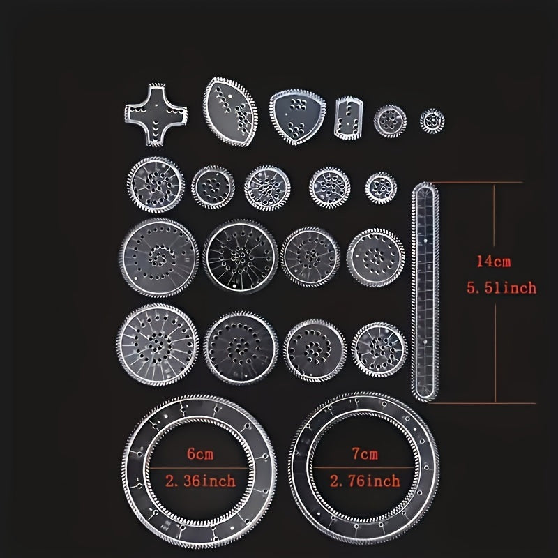 22-Piece Plastic Drawing Template Ruler Set for Patterns Curves Gears Educational Accessories