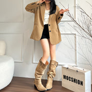 Women's Fashion Stacked Boots with Pointed Toe Chunky Heel Plus Size