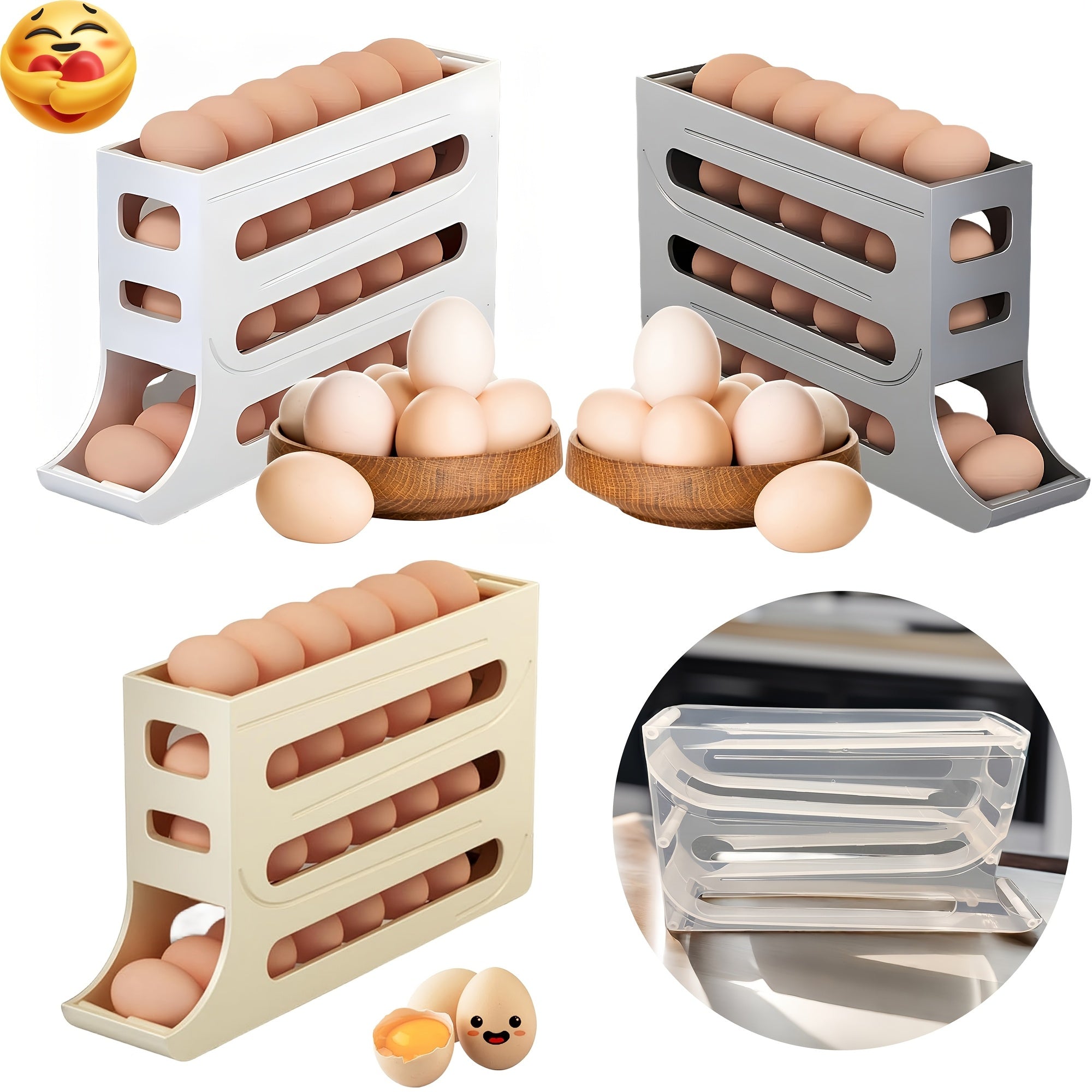 Egg Storage Rack for Refrigerator 4-Tier Space-Saving Large Capacity