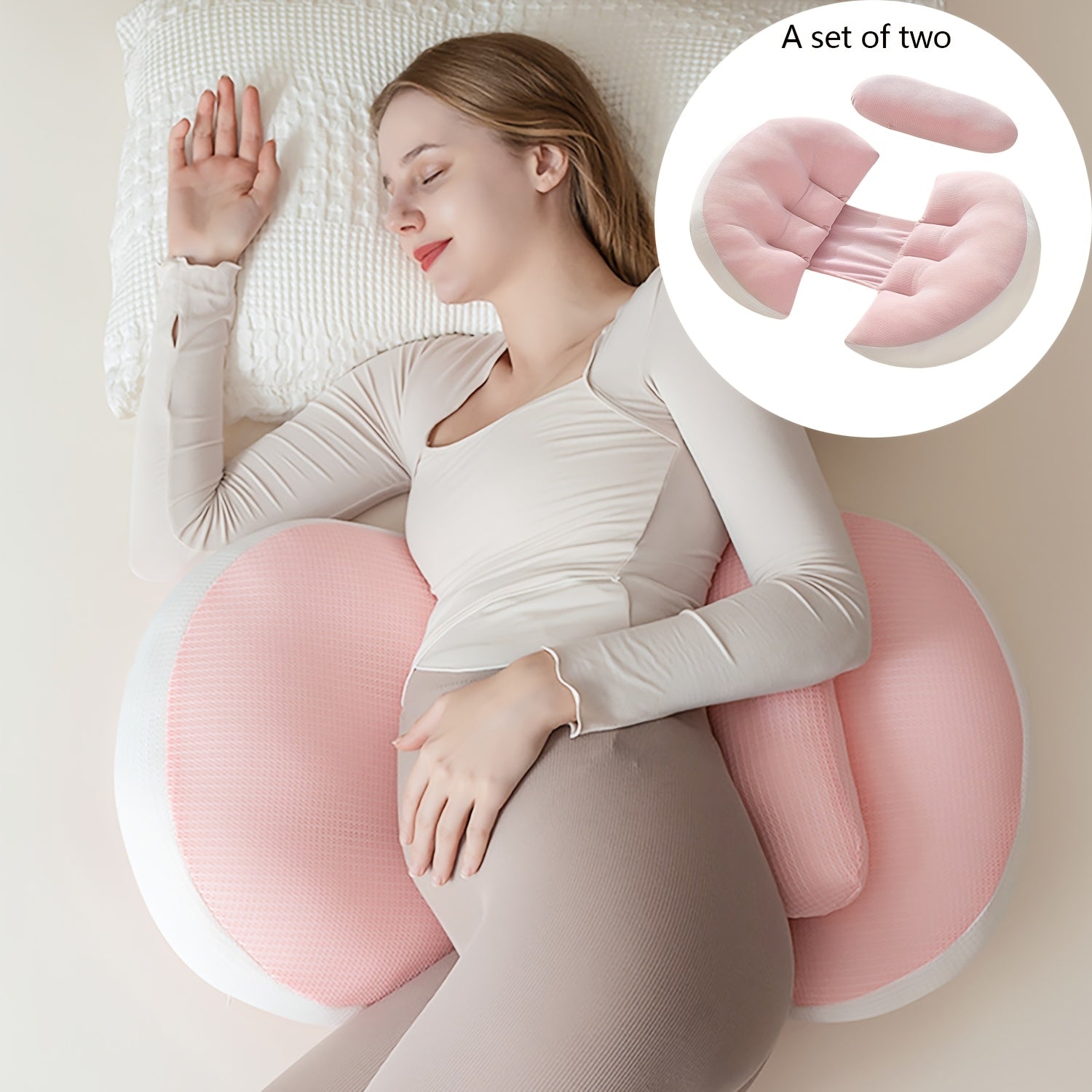 Pregnancy Support Pillow U-Shaped Lumbar Adjustable Breathable Removable Cover