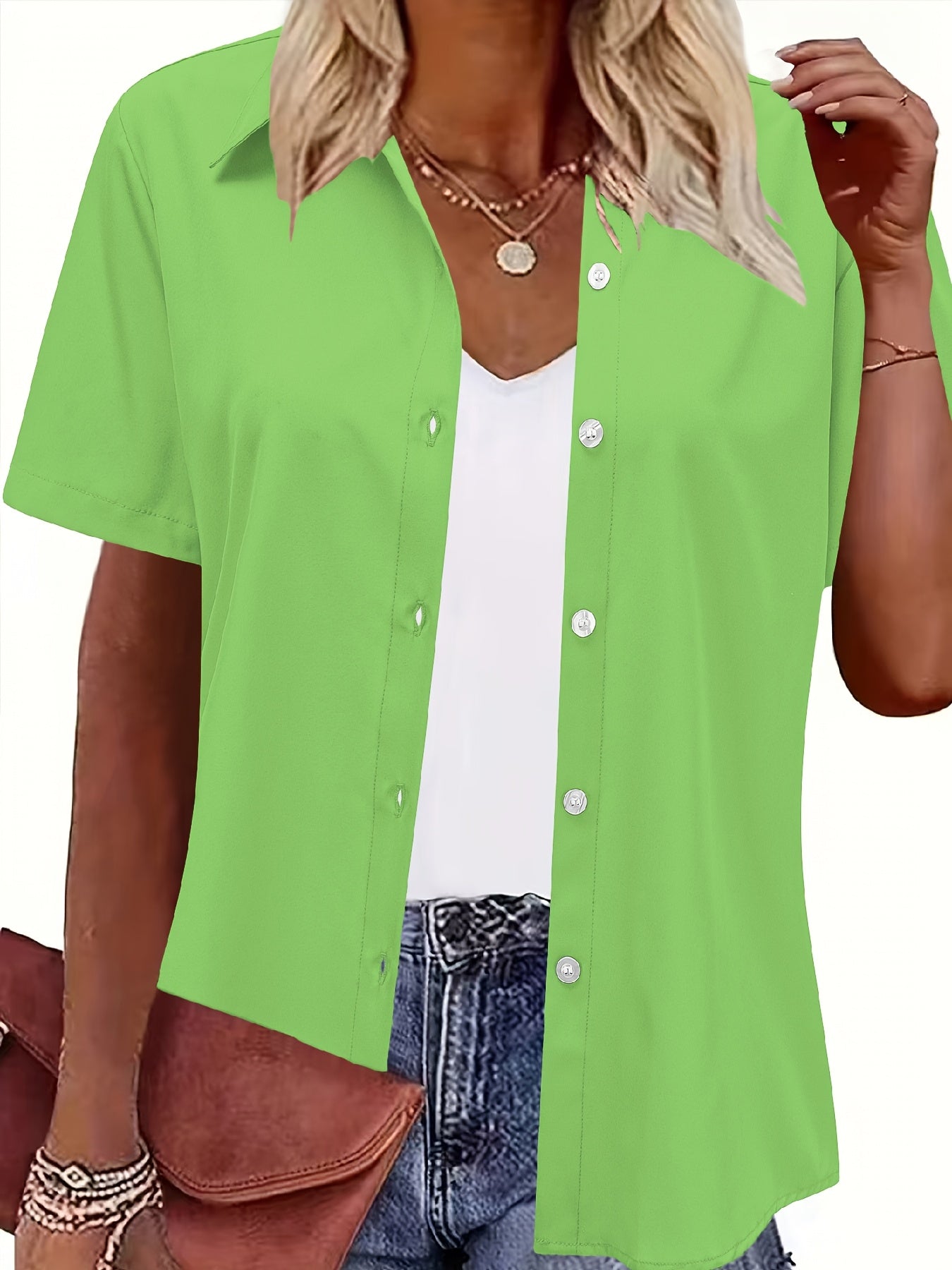 Plus-Size Women's Casual Shirt Short Sleeve Chic Top Black Size Large