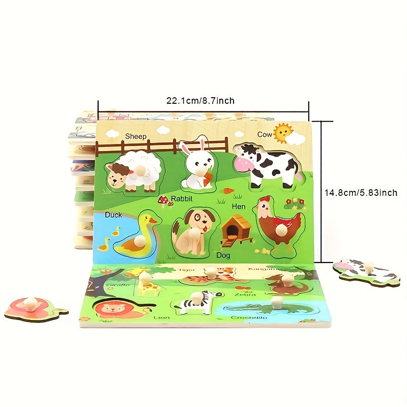 4-Piece Wooden Puzzle Set for Kids Educational Learning Numbers Letters Animals Fruits