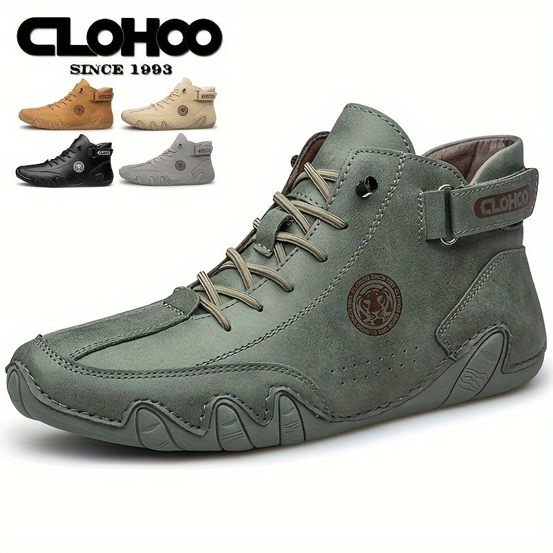 Men's Short Boots with Plush Lining and Hand-Stitched Octopus Design Casual PU High-Tops for All Seasons