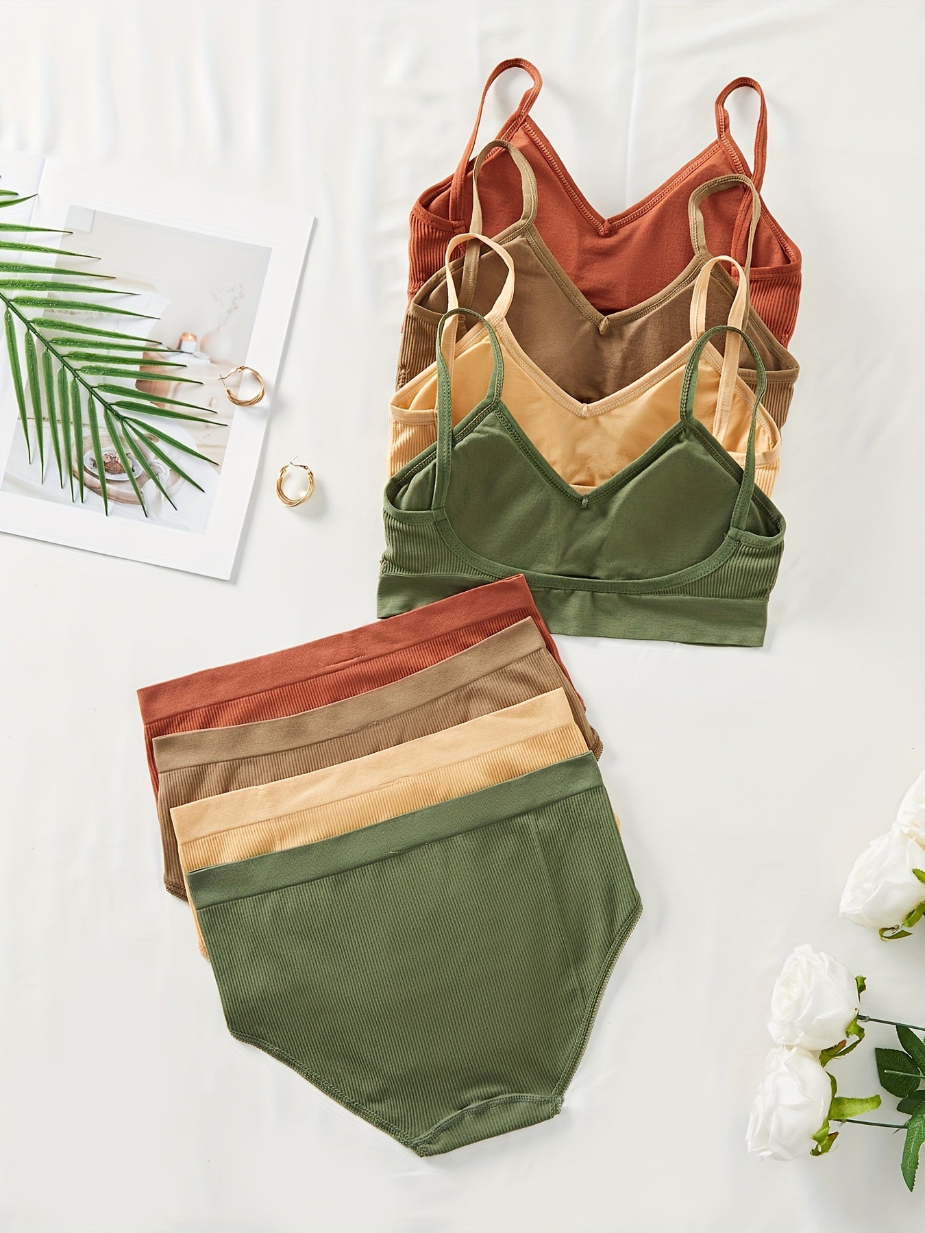 Women's Ribbed Bralette and High-Waisted Panty Set in Assorted Colors Lingerie