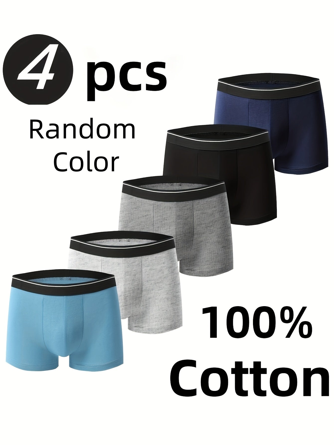 Men's Cotton Boxer Briefs 4-Pack Solid Color Medium Stretch Knit Comfortable for Sports Casual