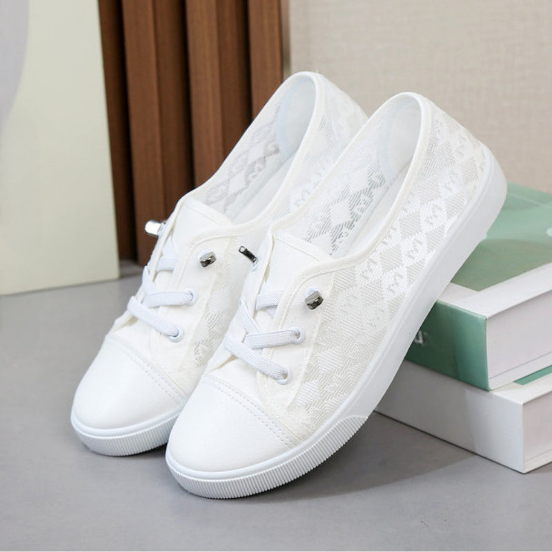 Women's Mesh Sneakers Comfortable Low-Top Lace-Up Shoes Black White