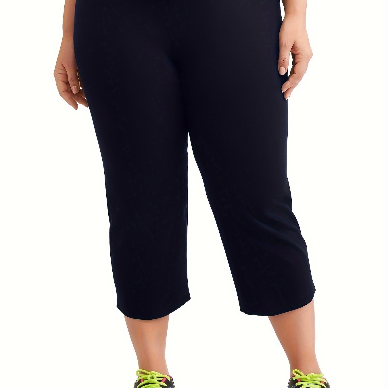 Women Plus Size High-Waisted Stretchy Black Capri Pants Casual Wear