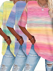 Pack de 3 camisetas casuales para mujer talla grande, de colores suaves, con efecto tie-dye y lisas
