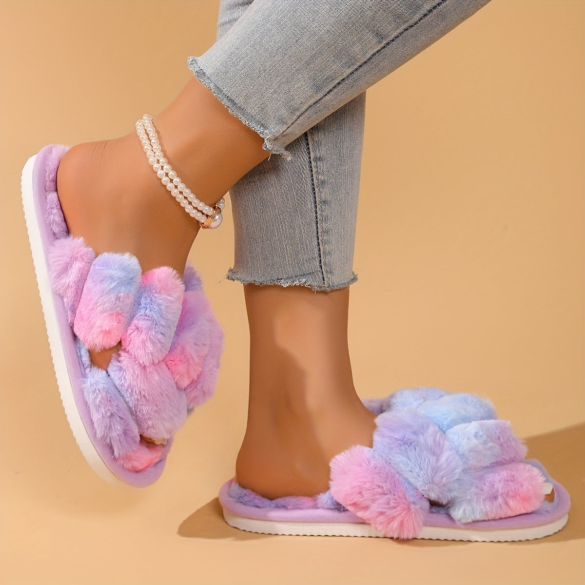 Women's Plush Slippers Indoor Outdoor Non-Slip Wear-Resistant Comfortable Shoes
