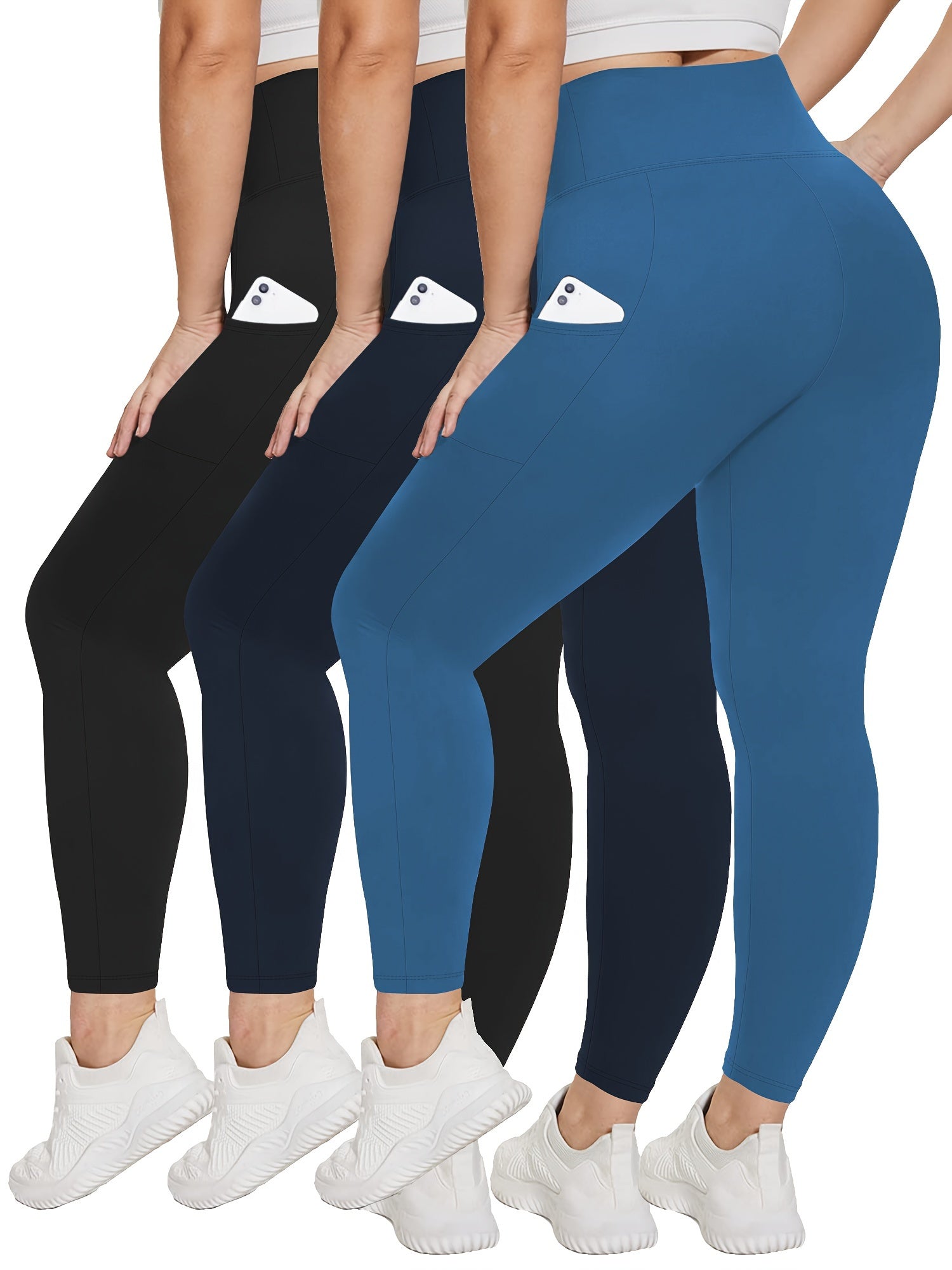 Plus Size High Waist Capri Leggings for Women 3 Pack, Stretchy Knit