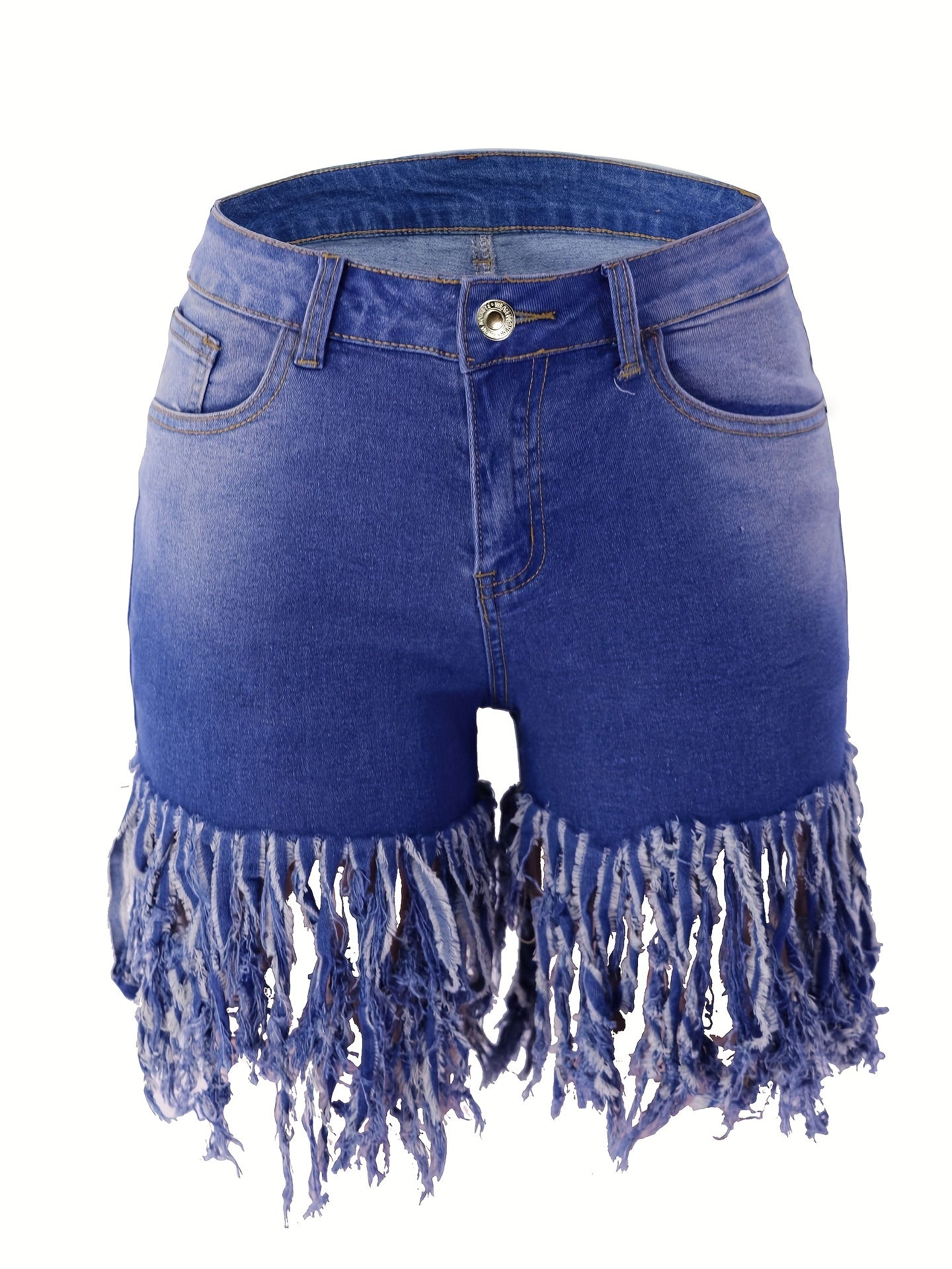 Plus Size Women's Denim Shorts Elastic Button Fly Fringe Trim Casual denim shorts