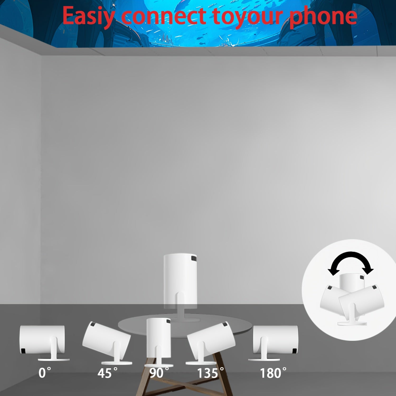 Мини портативный HD-проектор 1080P с вращением на 180° для домашнего кинотеатра