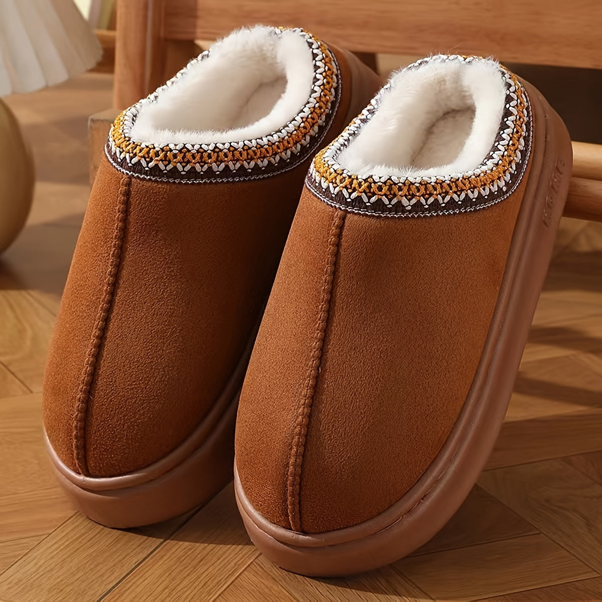 Winter Slip-On Slippers for Men and Women Cozy Fabric EVA Sole Machine Washable