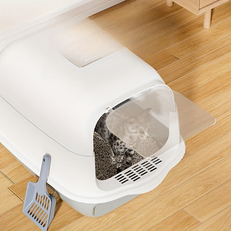 Enclosed Cat Litter Box with Scoop Leak-Proof Odor-Control Small to Medium Cats White Gray 45cm