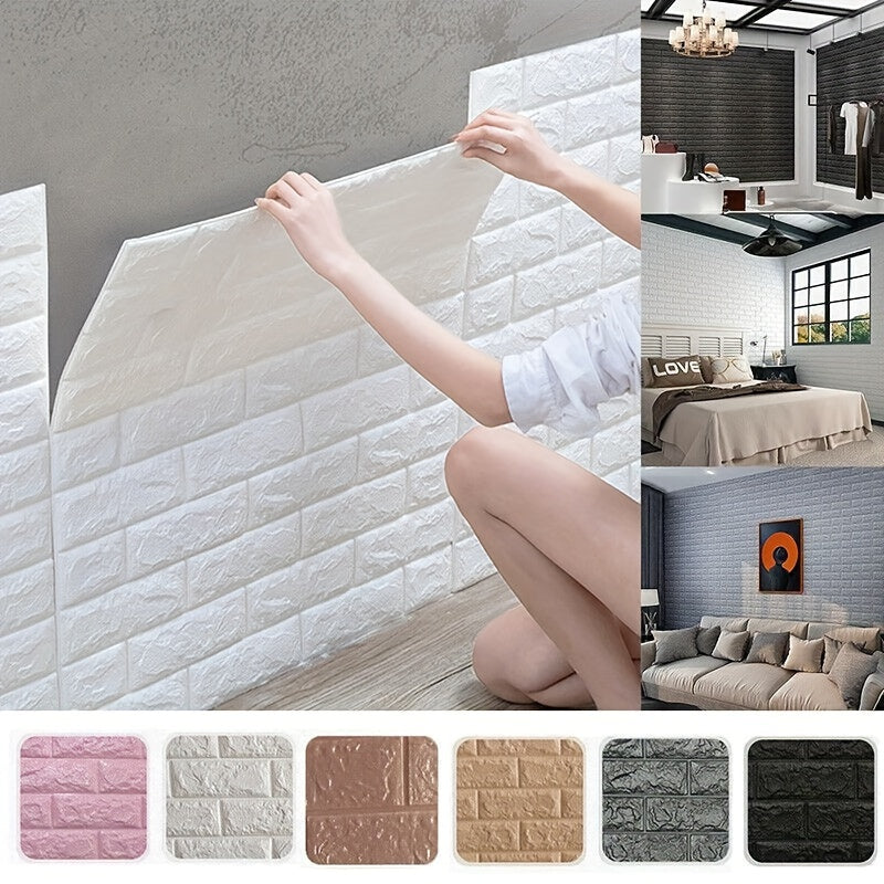 Self-Adhesive Wallpaper Wall Covering Brick Stone Wood Pattern Washable