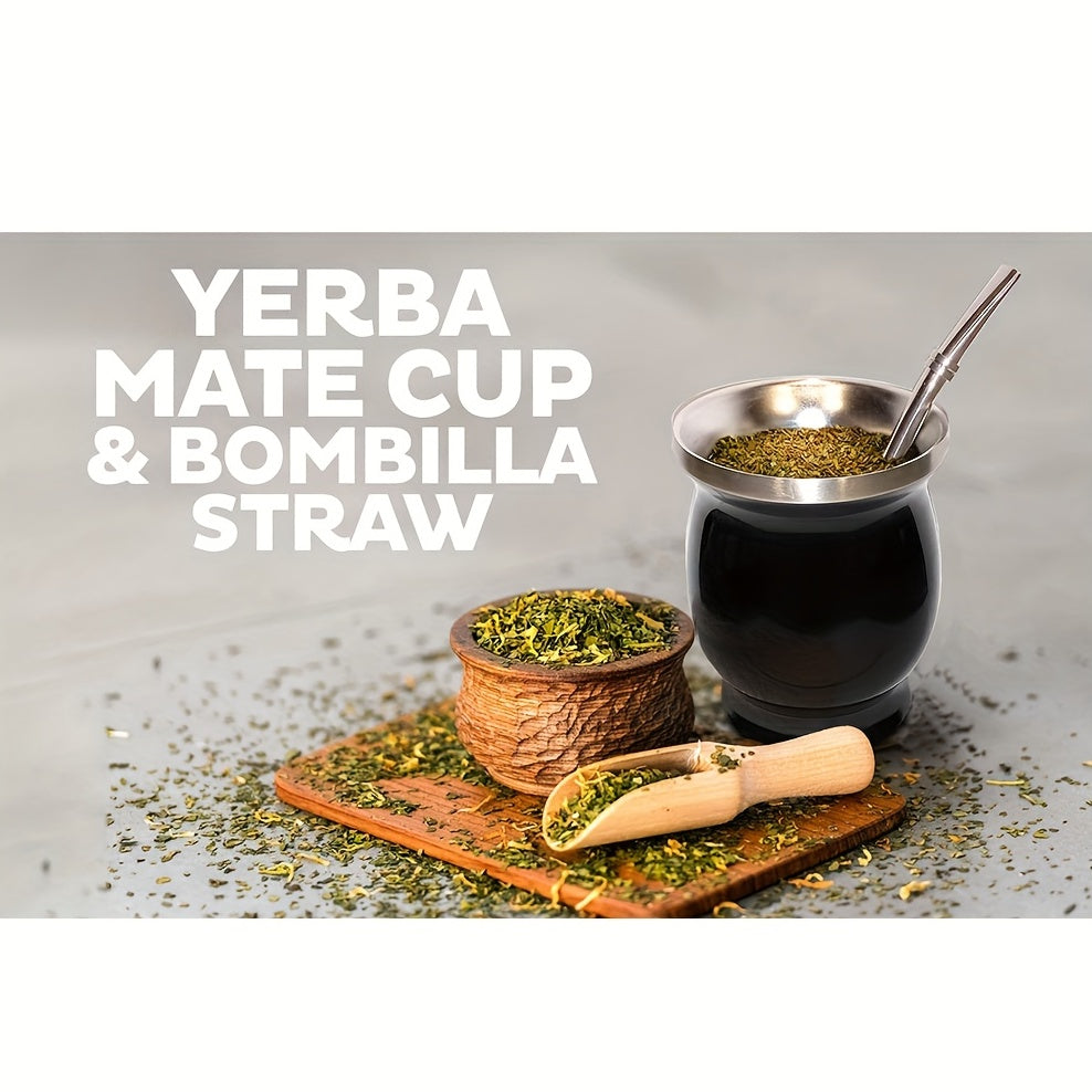 8oz Stainless Steel Yerba Mate Cup and Bombilla Set with Brush and Straw
