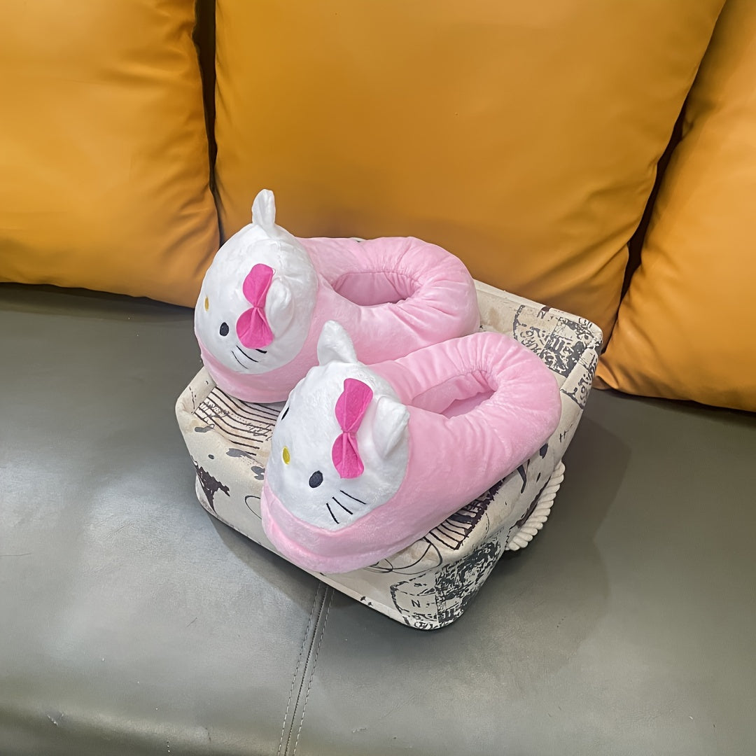 Women's Plush Cat Slippers Winter Warm Full-Cover House Shoes