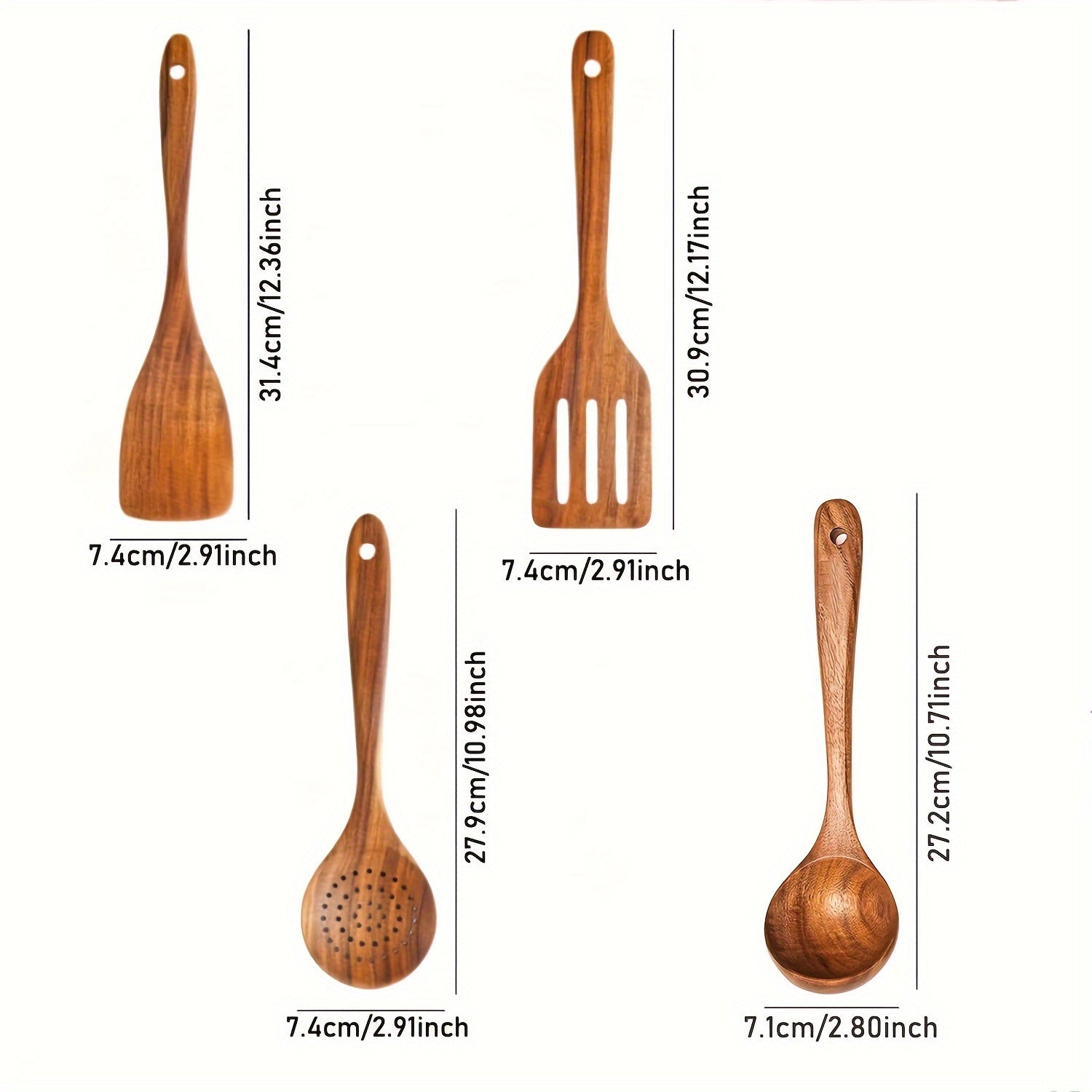 Set of 4 Wooden Cooking Utensils with Comfort Grip Handles for Nonstick Cookware