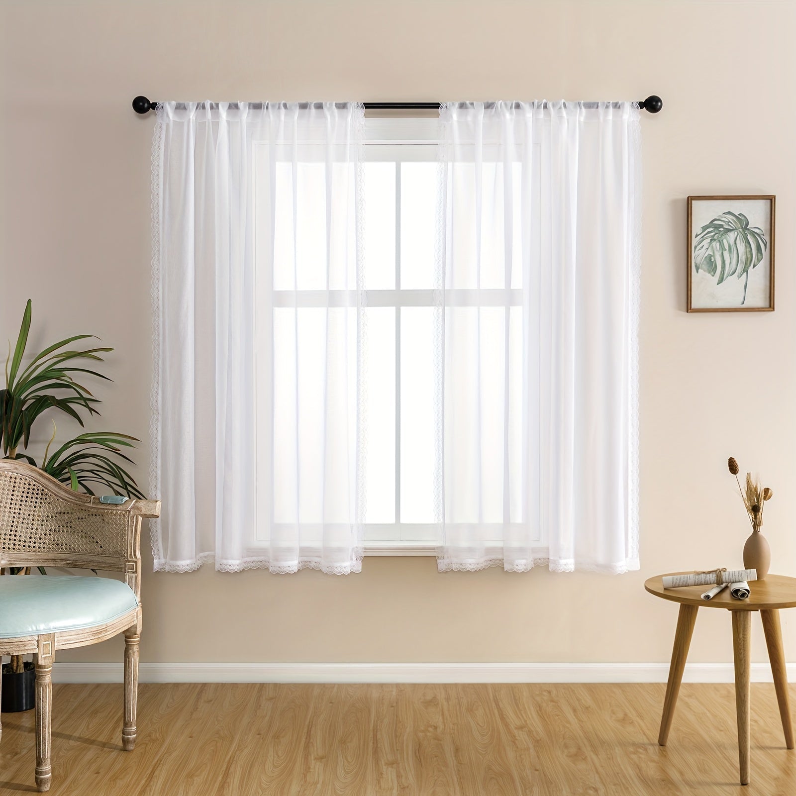 Sheer Curtains for Kitchen Bedroom Window Tulle Drapes with Embroidery Lace White Voile