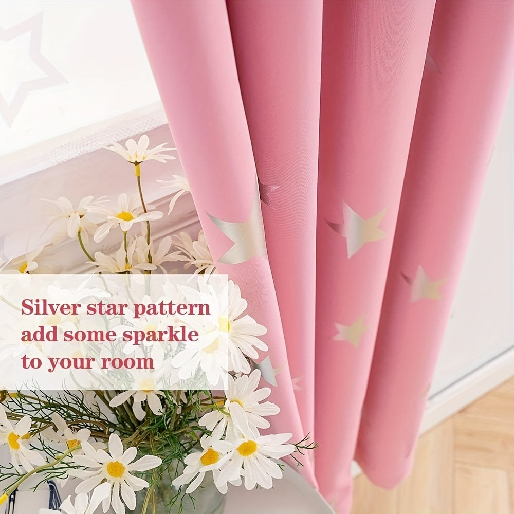 Blackout Curtains with Star Foil Print Thermal Insulated Room Darkening for Bedroom