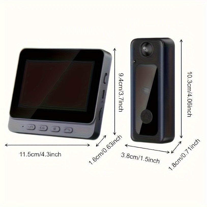 Oddiy Aqlli Esik Qong'irog'i To'plami HD Kamera, Ichki Monitor, Tungi Ko'rish, Qayta Zaryadlanadigan Batareya - Qariyalar uchun Ideal.