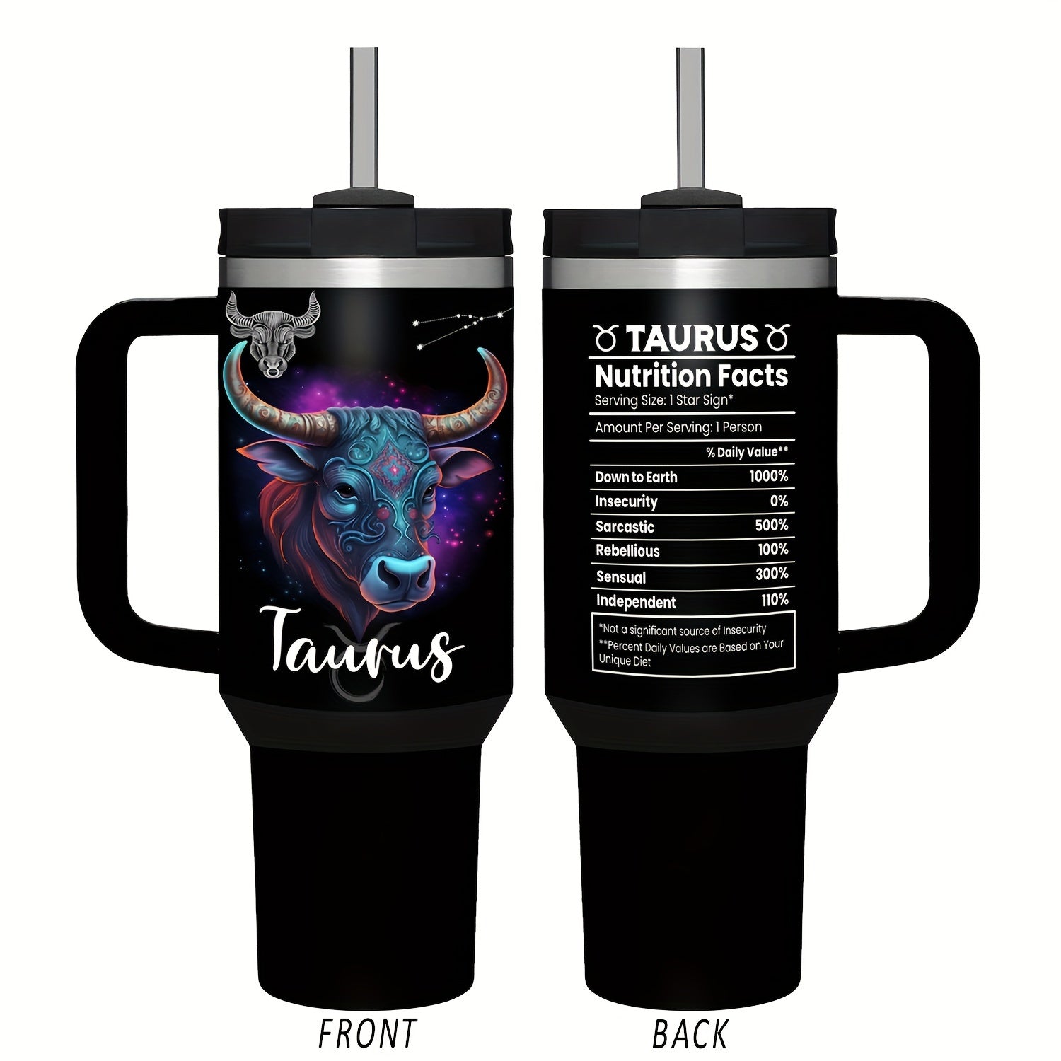 Vaso de acero inoxidable Zodiac de 40oz con asa y pajilla, a prueba de fugas, libre de BPA, taza de café de astrología para hombres y mujeres