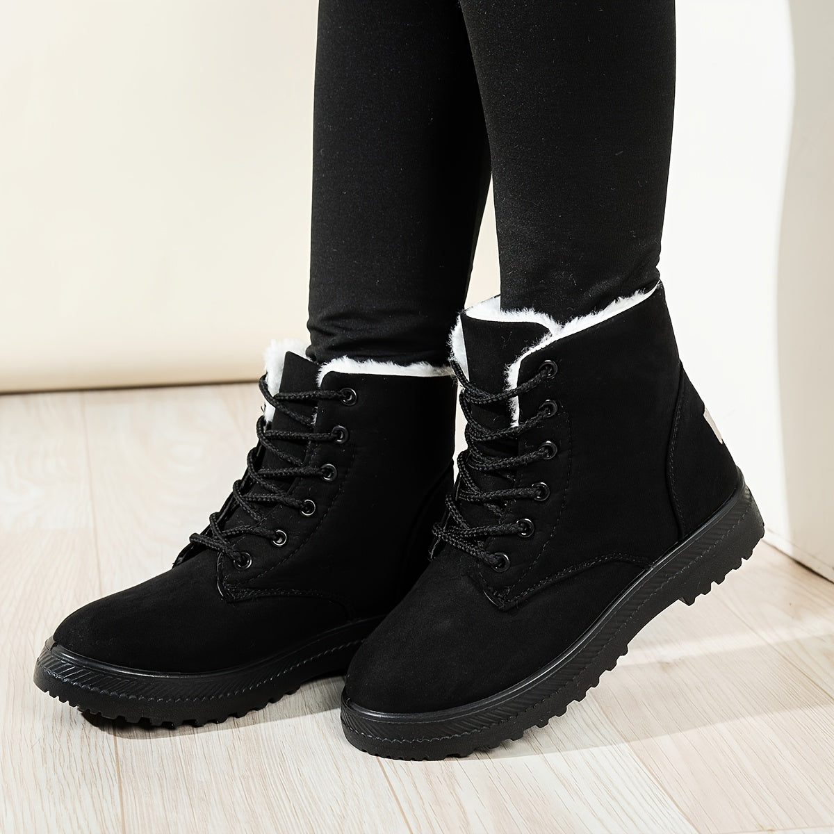 Women's Short Plush Lined Casual Lace Up Winter Ankle Boots