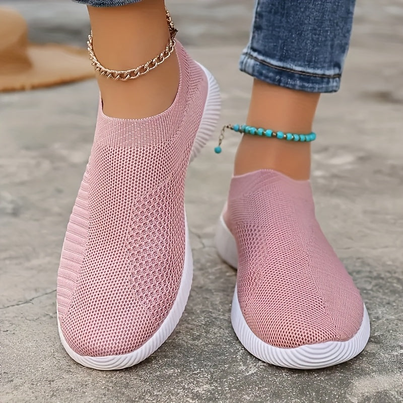 Women's Pink Mesh Slip-On Sneakers Lightweight Breathable Athletic Shoes