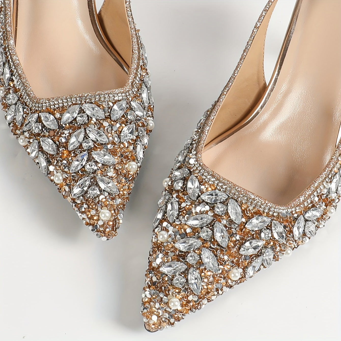 Women's Rhinestone Sequin Embellished Pointed Toe Ankle Strap High Heels
