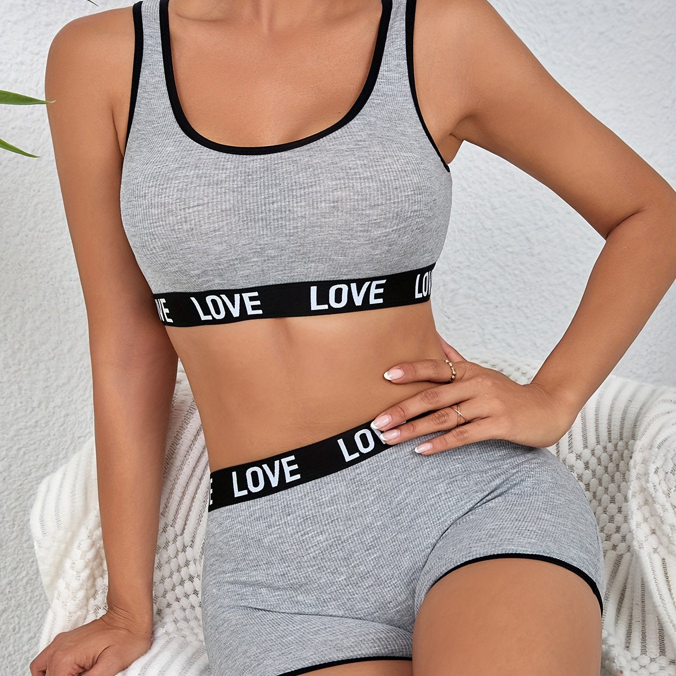 Women's Breathable Letter Print Lingerie Set with Bra Tank Top and Panties