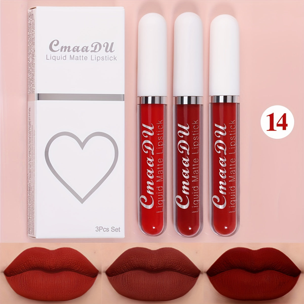 Set de labiales líquidos mate para mujer, a prueba de agua y de larga duración en tonos rojos