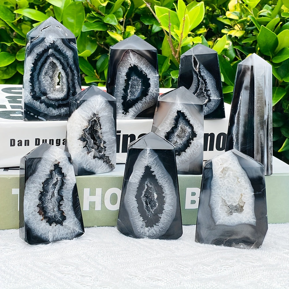2PC Tabiiy Qora Oniks Geode Agat nuqtalari zargarlik buyumlari va uy bezaklari uchun